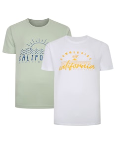 Bigdude California Print Twin Pack T-Shirts White/Light Green